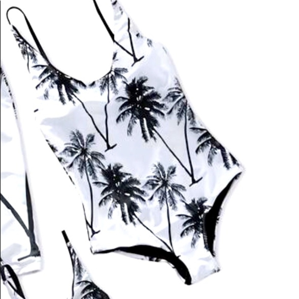 IFFEI Black & White Palm Tree One Piece Bathing Suit